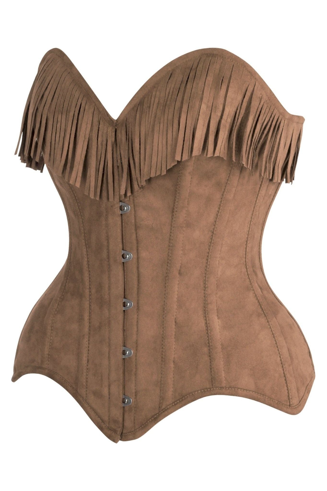 Top Drawer Tan Suede Steel Boned Overbust Corset w/Fringe
