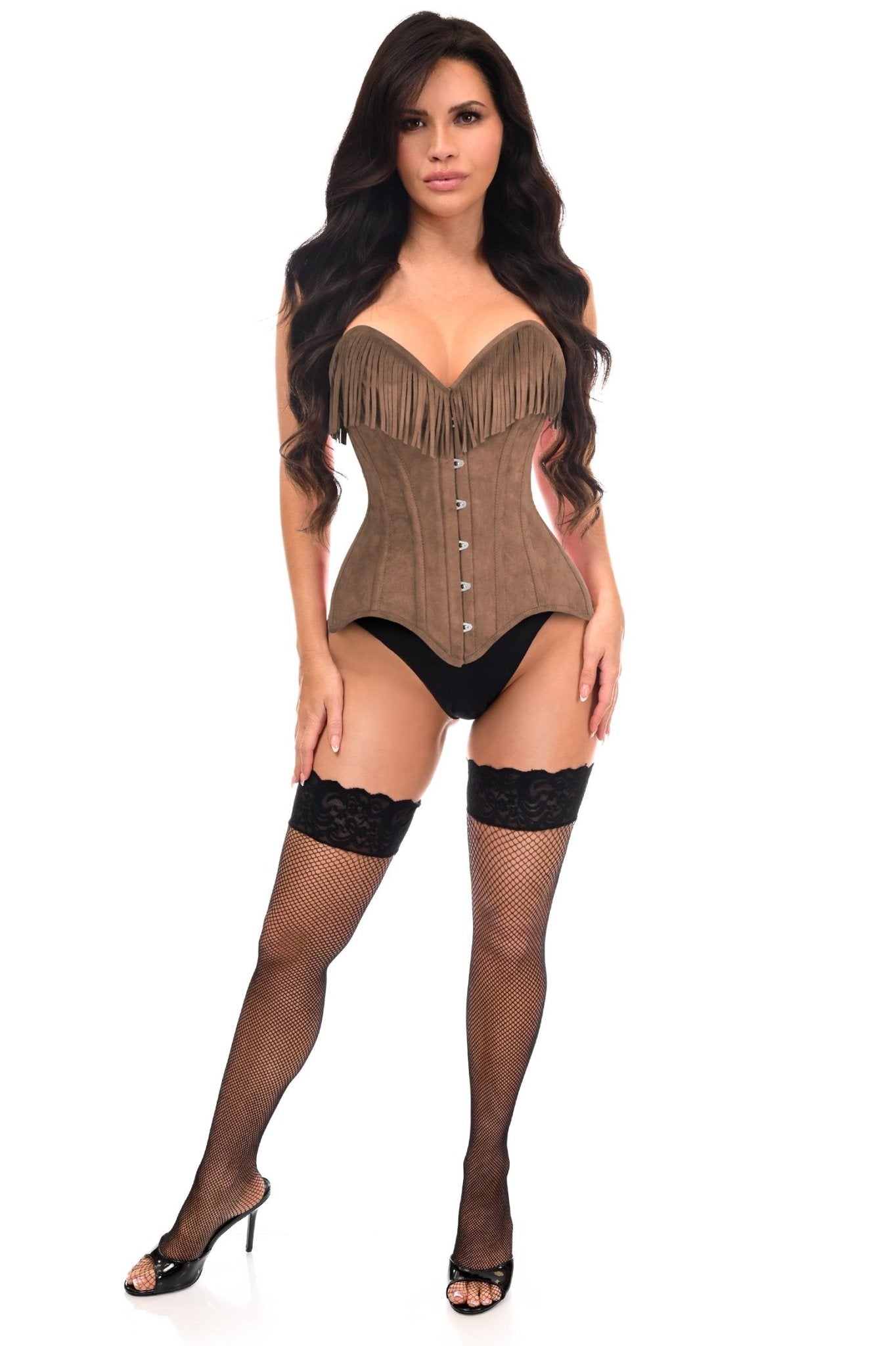 Top Drawer Tan Suede Steel Boned Overbust Corset w/Fringe