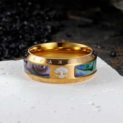 Tree Of Life Stainless Steel Shell Viking Ring