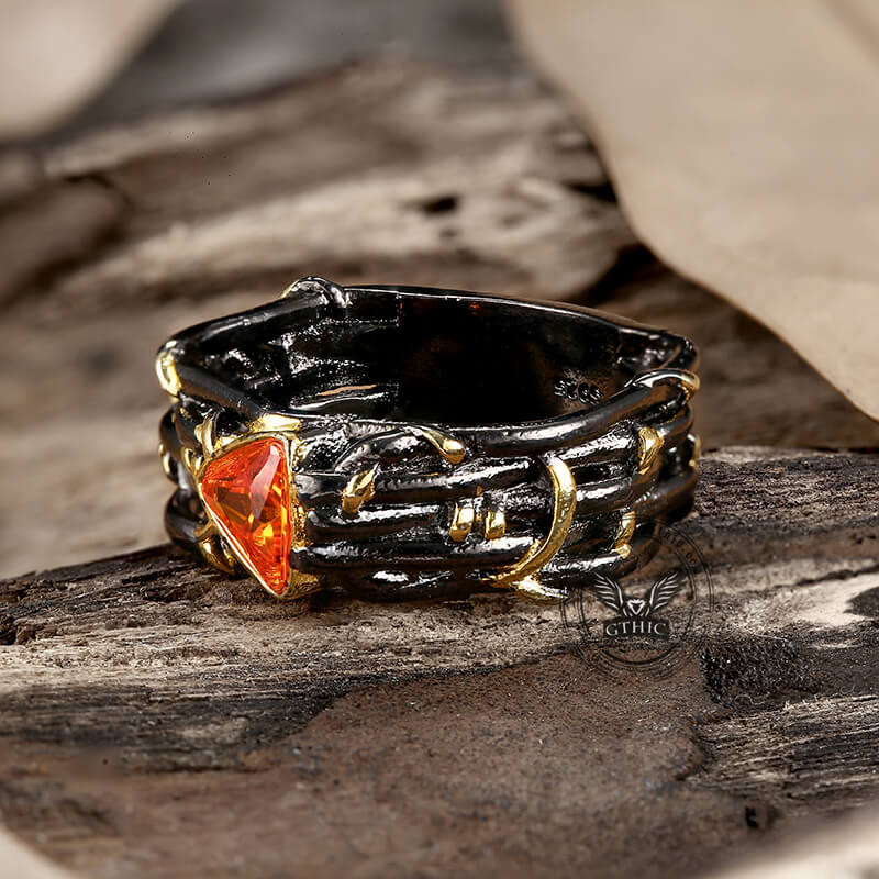 Triangle Topaz Inlaid Brass Cocktail Ring