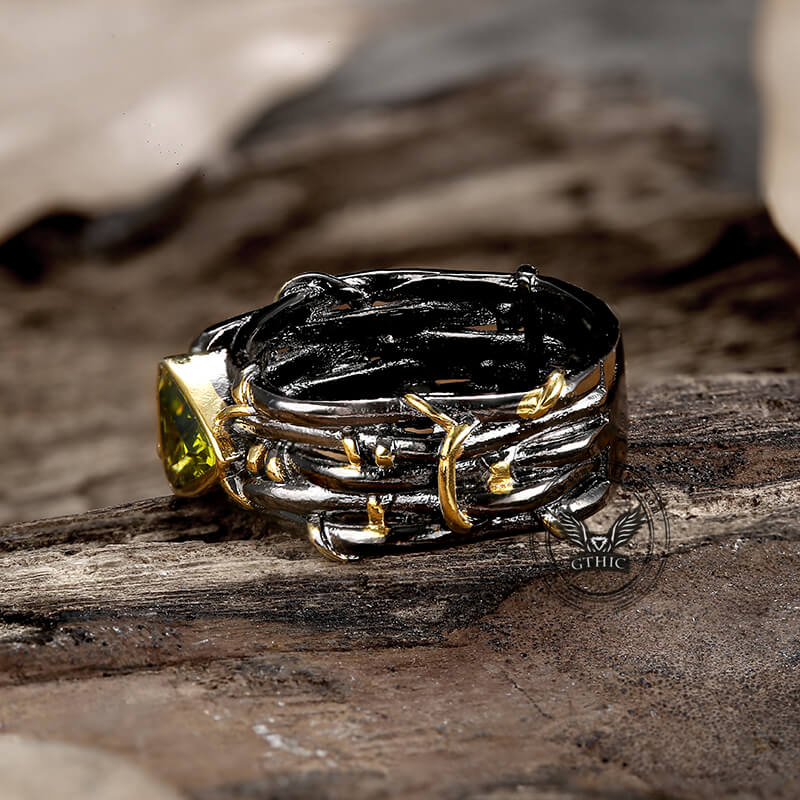 Triangle Topaz Inlaid Brass Cocktail Ring