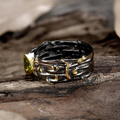 Triangle Topaz Inlaid Brass Cocktail Ring