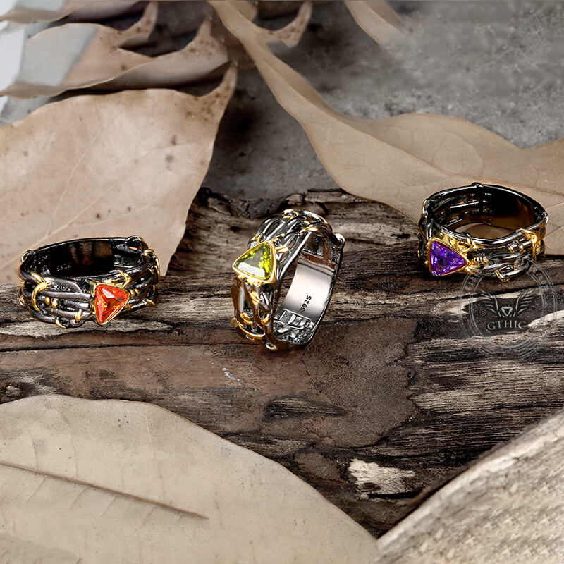 Triangle Topaz Inlaid Brass Cocktail Ring