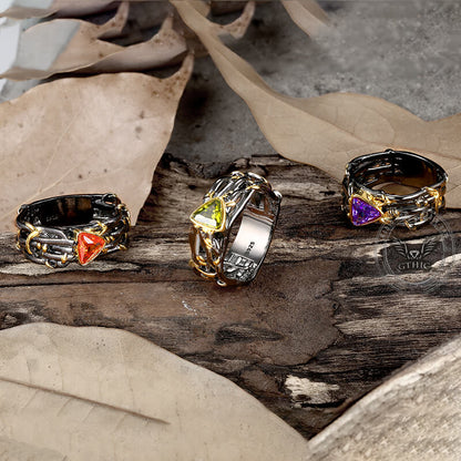 Triangle Topaz Inlaid Brass Cocktail Ring
