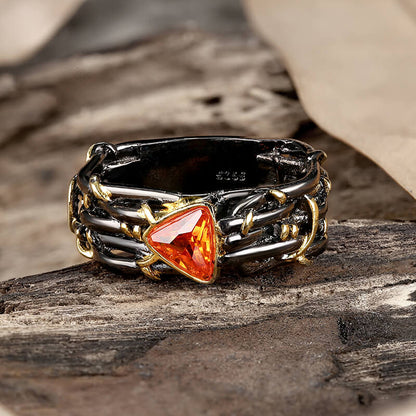 Triangle Topaz Inlaid Brass Cocktail Ring