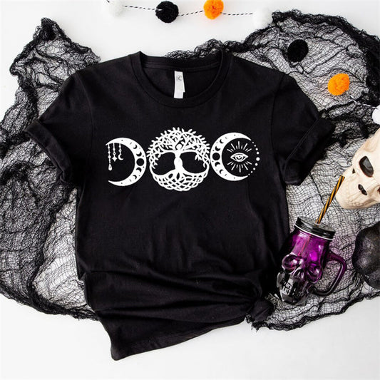 Triple Goddess Round Neck Short Sleeve T-shirt