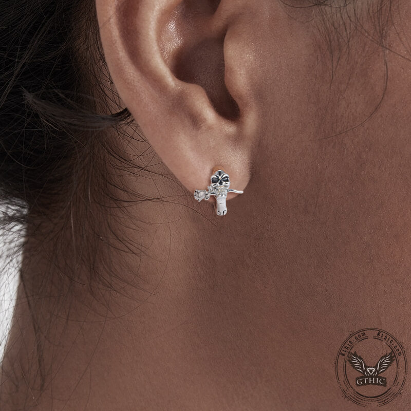 True Love Rose Skull Stainless Steel Earrings