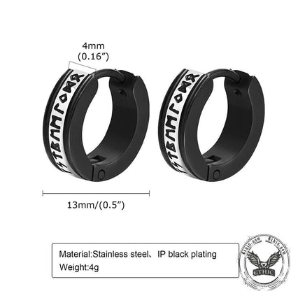 Two-tone Viking Runes Stainless Steel Hoop Earrings