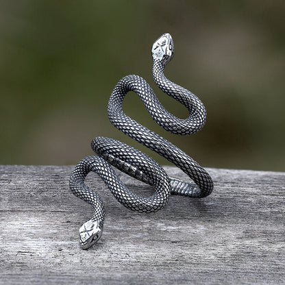 Two Headed Snake Stainless Steel Animal Ring