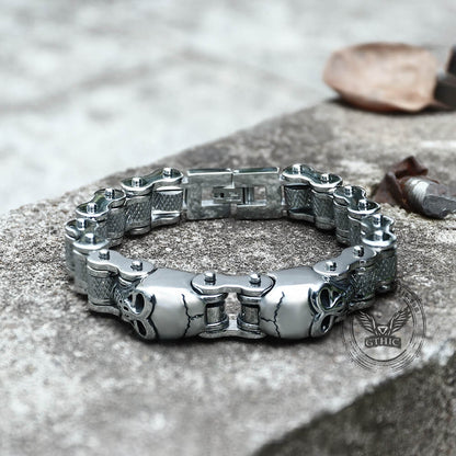 Two Skulls Stainless Steel Biker Bracelet