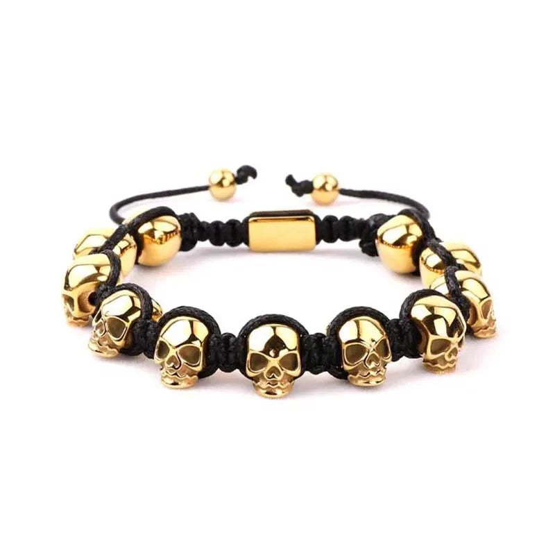 Unisex Skull Beads Gothic Bracelet with Braided Wrap