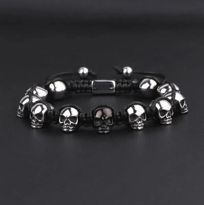 Unisex Skull Beads Gothic Bracelet with Braided Wrap