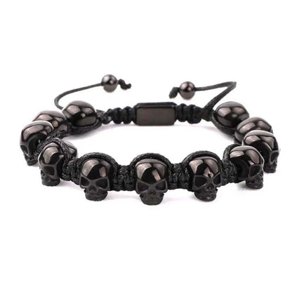 Unisex Skull Beads Gothic Bracelet with Braided Wrap