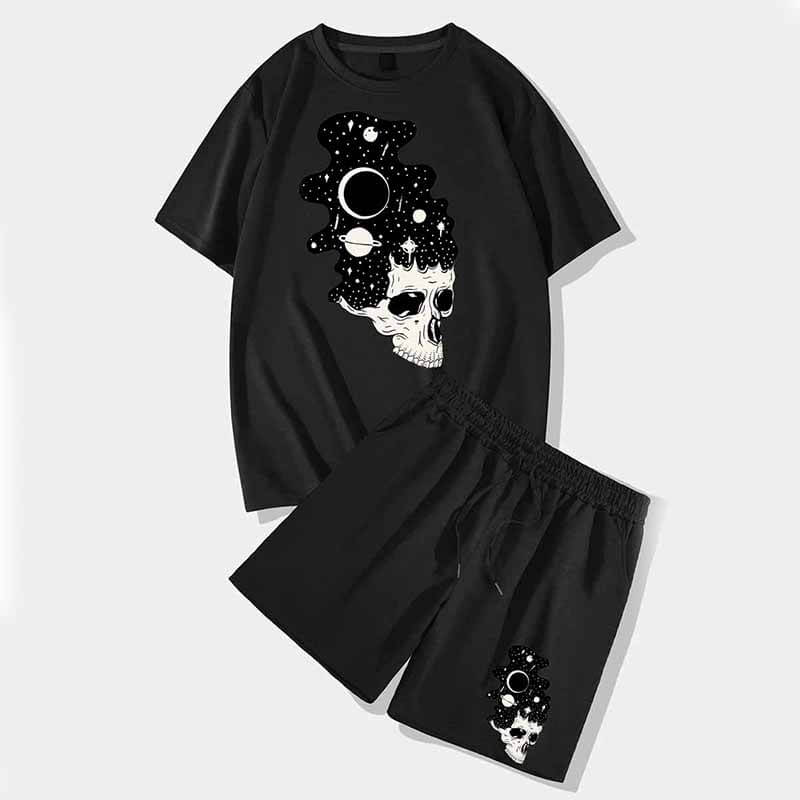 Universe Planet Skull Short Sleeve T-shirt and Shorts Set