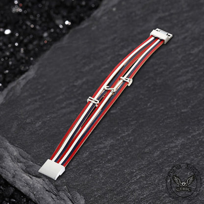 USA Independence Day Tri-Color Braided PU Leather Bracelet