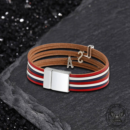 USA Independence Day Tri-Color Braided PU Leather Bracelet