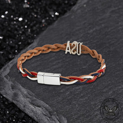 USA Independence Day Tri-Color Braided PU Leather Bracelet