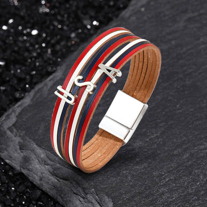 USA Independence Day Tri-Color Braided PU Leather Bracelet