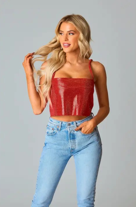 Bombshell Red Rhinestone Cropped Top