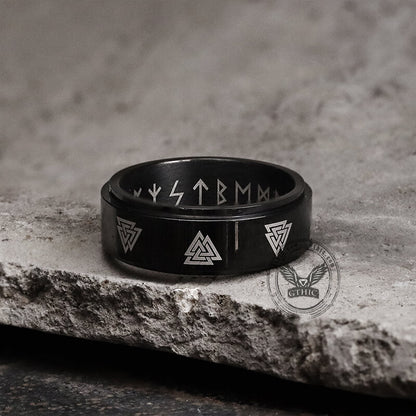 Valknut Runes Stainless Steel Spinner Ring