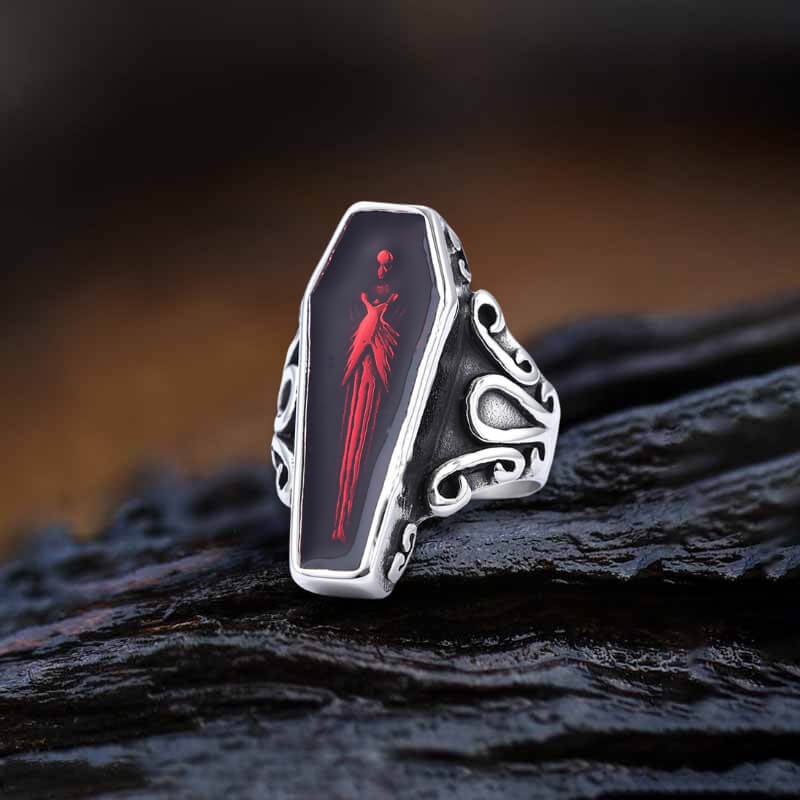 Vampire Coffin Stainless Steel Skull Ring