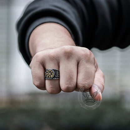 Vegvisir and Runes Stainless Steel Viking Ring