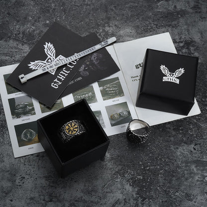 Vegvisir and Runes Stainless Steel Viking Ring