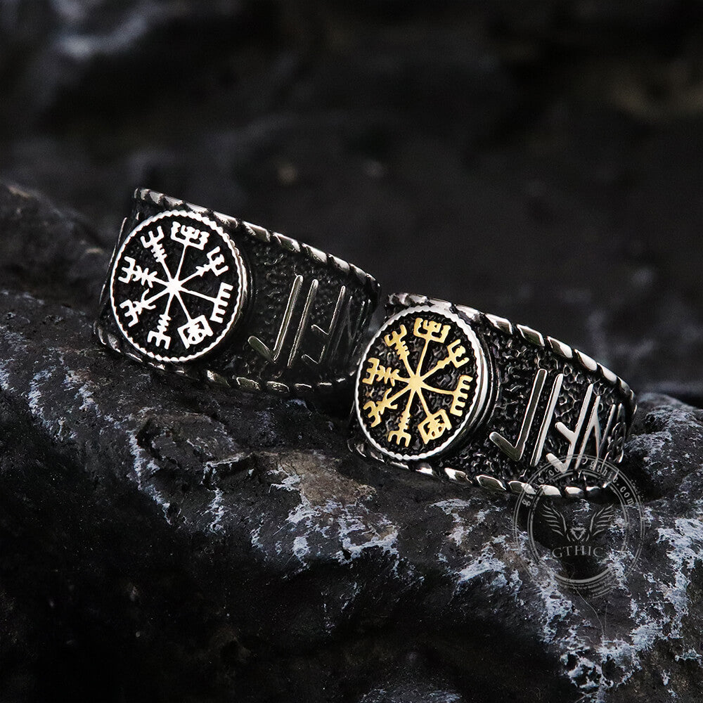 Vegvisir and Runes Stainless Steel Viking Ring
