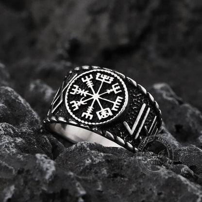 Vegvisir and Runes Stainless Steel Viking Ring