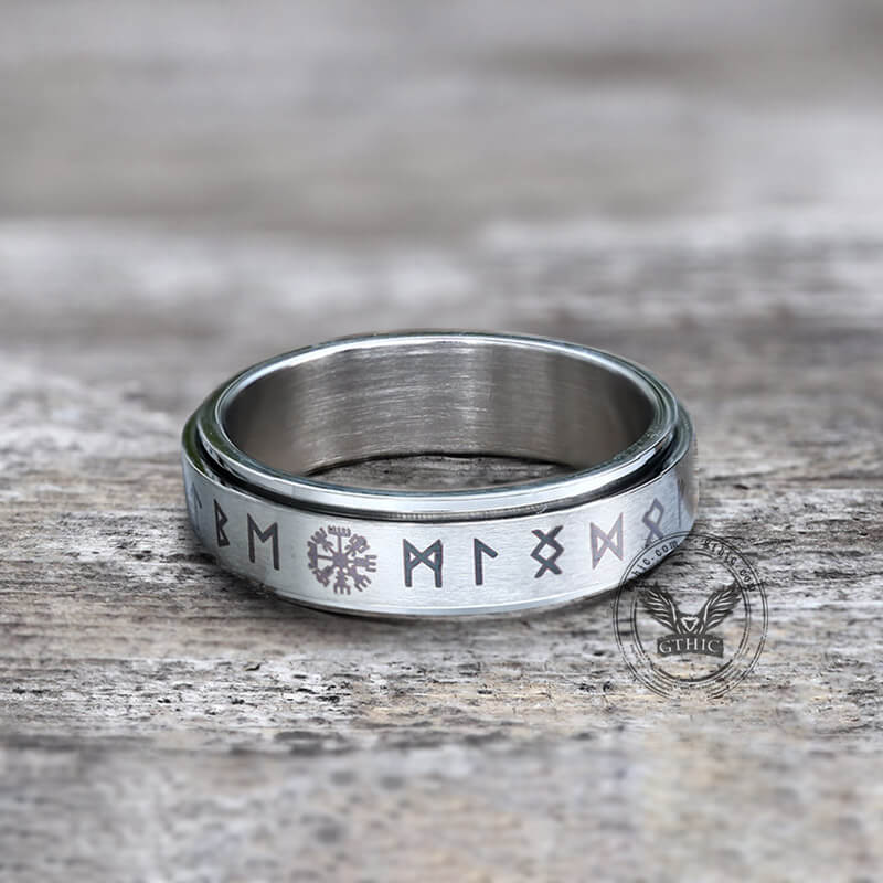 Vegvisir Runes Stainless Steel Spinner Ring