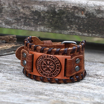 Vegvisir Runes Wristband Leather Viking Bracelet