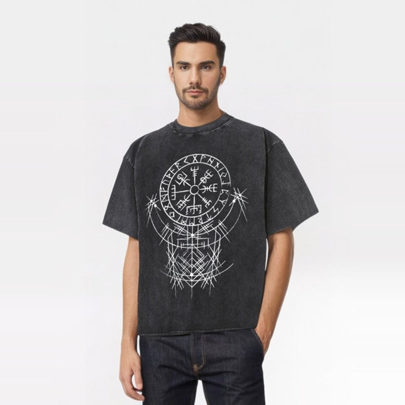 Vegvísir Viking Compass Totem Washed T-shirt