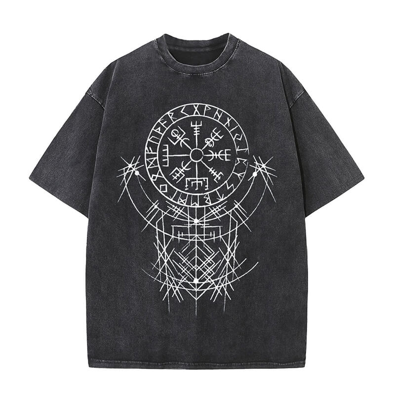 Vegvísir Viking Compass Totem Washed T-shirt