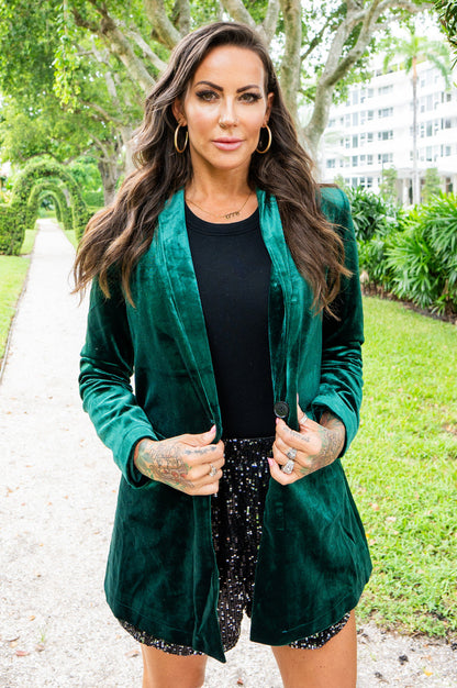 Hunter Green Velvet Blazer-clearance