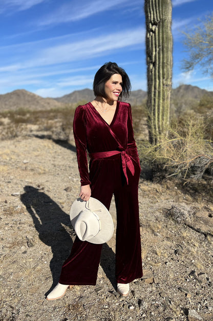 Red Velvet Keyhole Jumpsuit -clearance