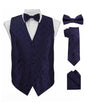 Vittorio Farina Men's Woven Paisley Vest, Necktie, Bow Tie and Pocket Square Set (Black Back)