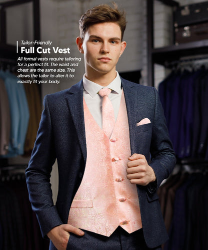 Vittorio Farina Men's Mint Woven Paisley Vest, Necktie, Bow Tie and Pocket Square Set (White Back)