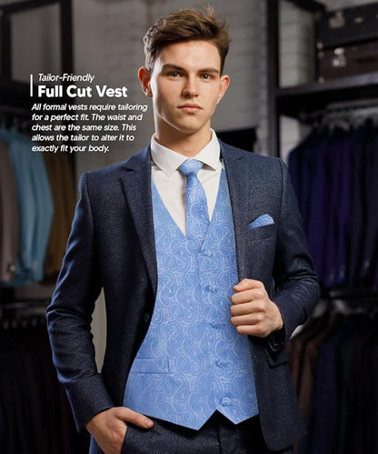 Vittorio Farina Men's Woven Paisley Vest, Necktie, Bow Tie and Pocket Square Set (White Back)