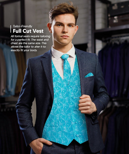 Vittorio Farina Men's Woven Paisley Vest, Necktie, Bow Tie and Pocket Square Set (White Back)