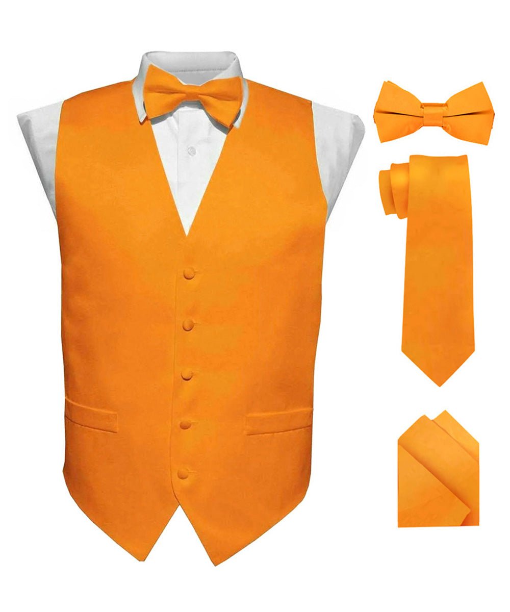 Vittorio Farina Men's Satin Vest, Necktie, Bow Tie and Pocket Square Set (Black Back)