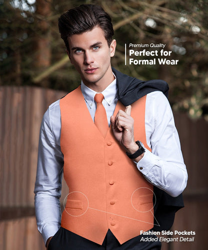 Vittorio Farina Men's Satin Vest, Necktie, Bow Tie and Pocket Square Set (Black Back)
