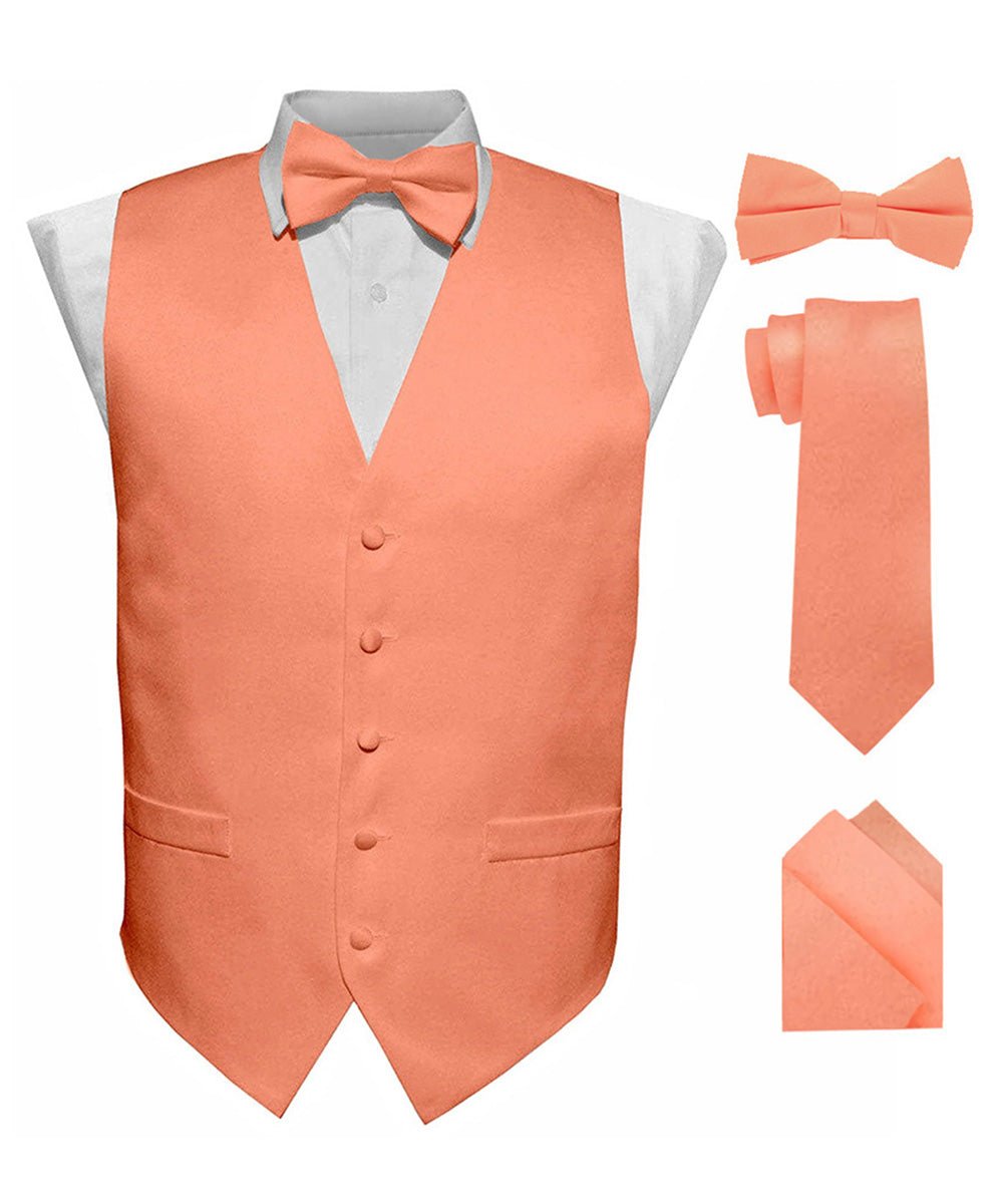 Vittorio Farina Men's Satin Vest, Necktie, Bow Tie and Pocket Square Set (Black Back)