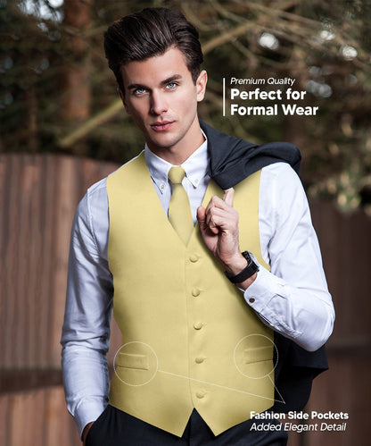 Vittorio Farina Men's Satin Vest, Necktie, Bow Tie and Pocket Square Set (White Back)