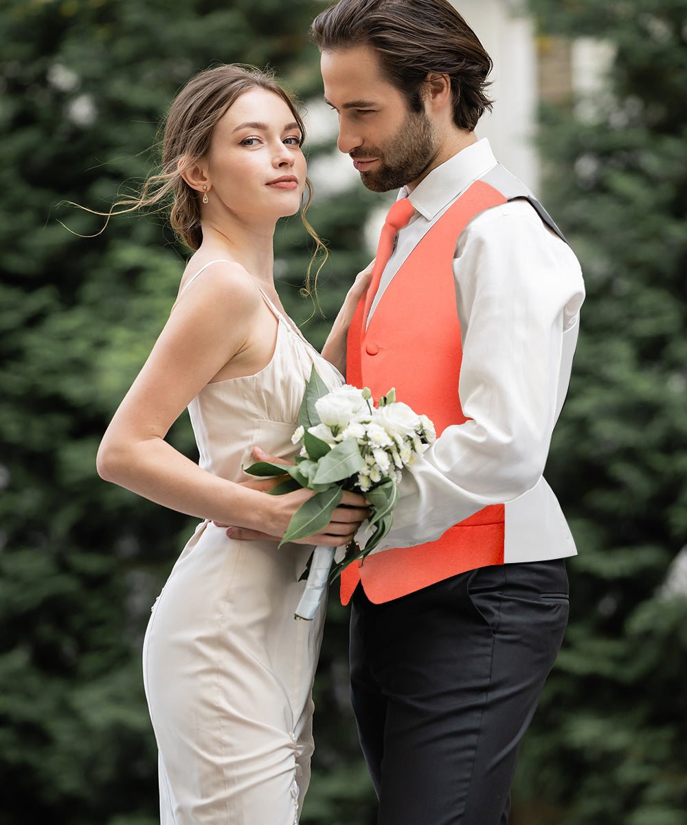 Vittorio Farina Men's Satin Vest, Necktie, Bow Tie and Pocket Square Set (White Back)