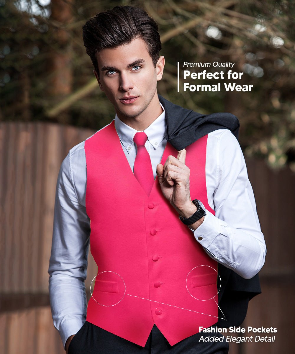 Vittorio Farina Men's Satin Vest, Necktie, Bow Tie and Pocket Square Set (White Back)