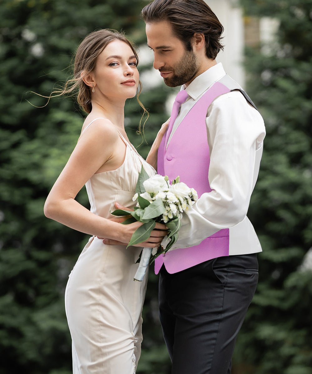 Vittorio Farina Men's Satin Vest, Necktie, Bow Tie and Pocket Square Set (White Back)