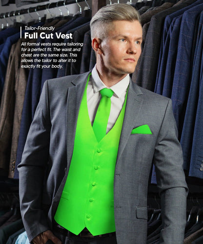 Vittorio Farina Men's Satin Vest, Necktie, Bow Tie and Pocket Square Set (White Back)