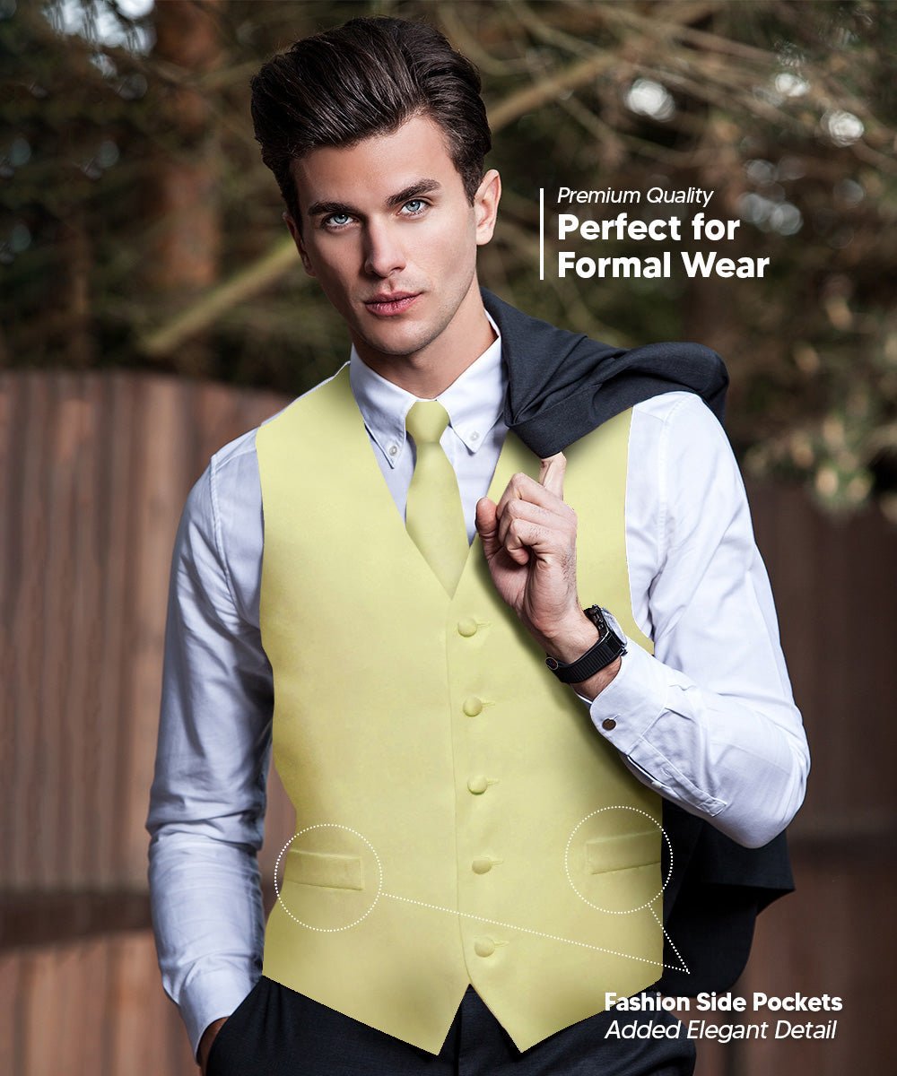 Vittorio Farina Men's Satin Vest, Necktie, Bow Tie and Pocket Square Set (White Back)
