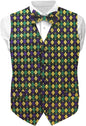 Vittorio Farina Men's Mardi Gras Satin Vest and Bow Tie Set