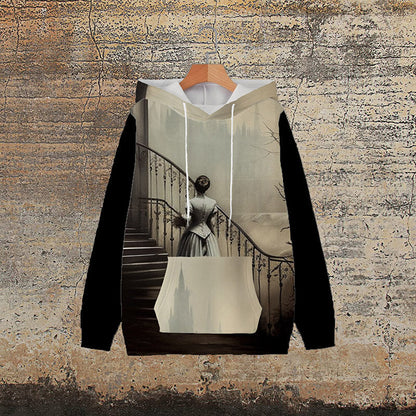 Victorian Castle in the Mist Polyester Hoodie